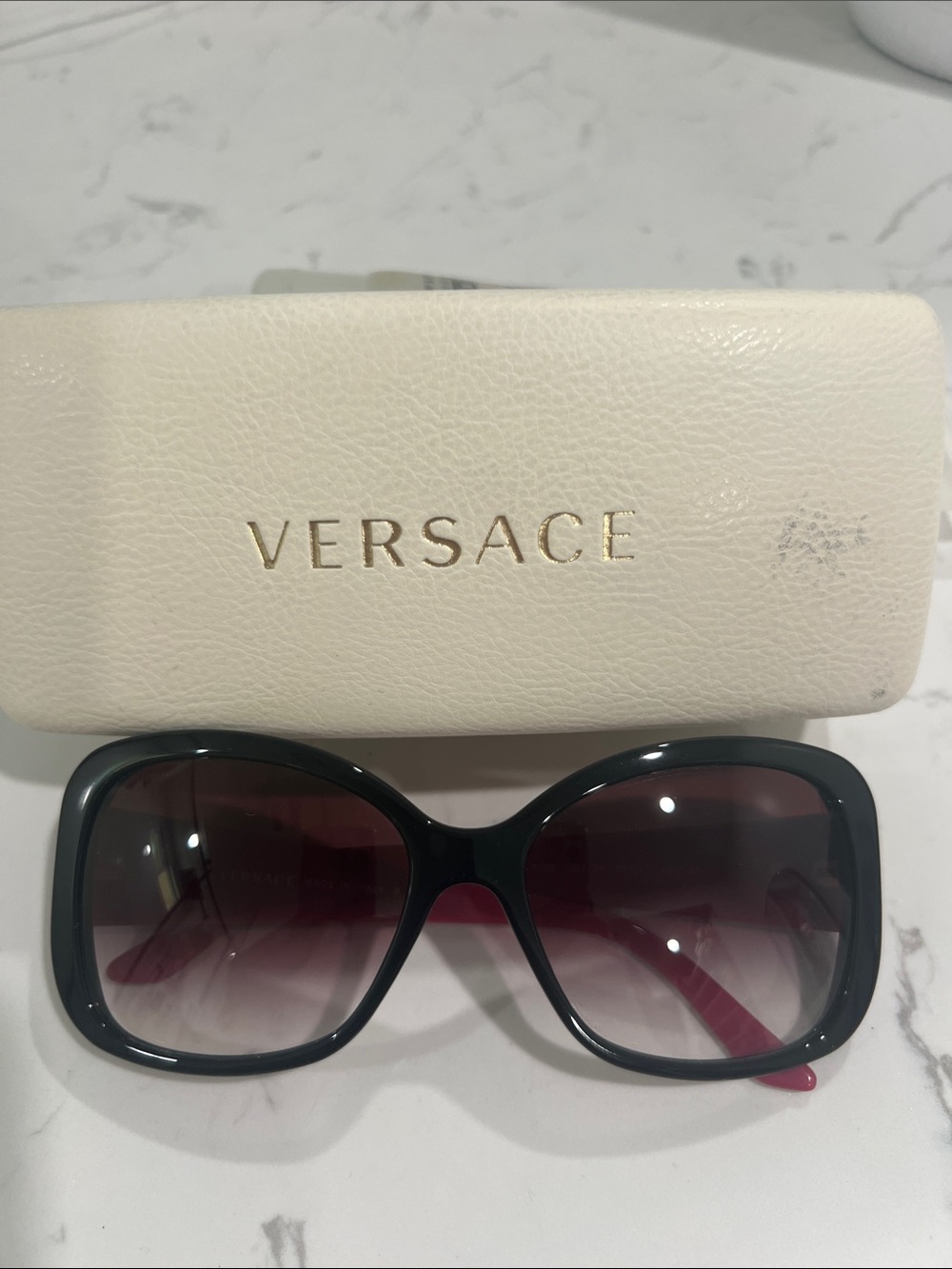 Versace Black Frame Sunglasses with side print.